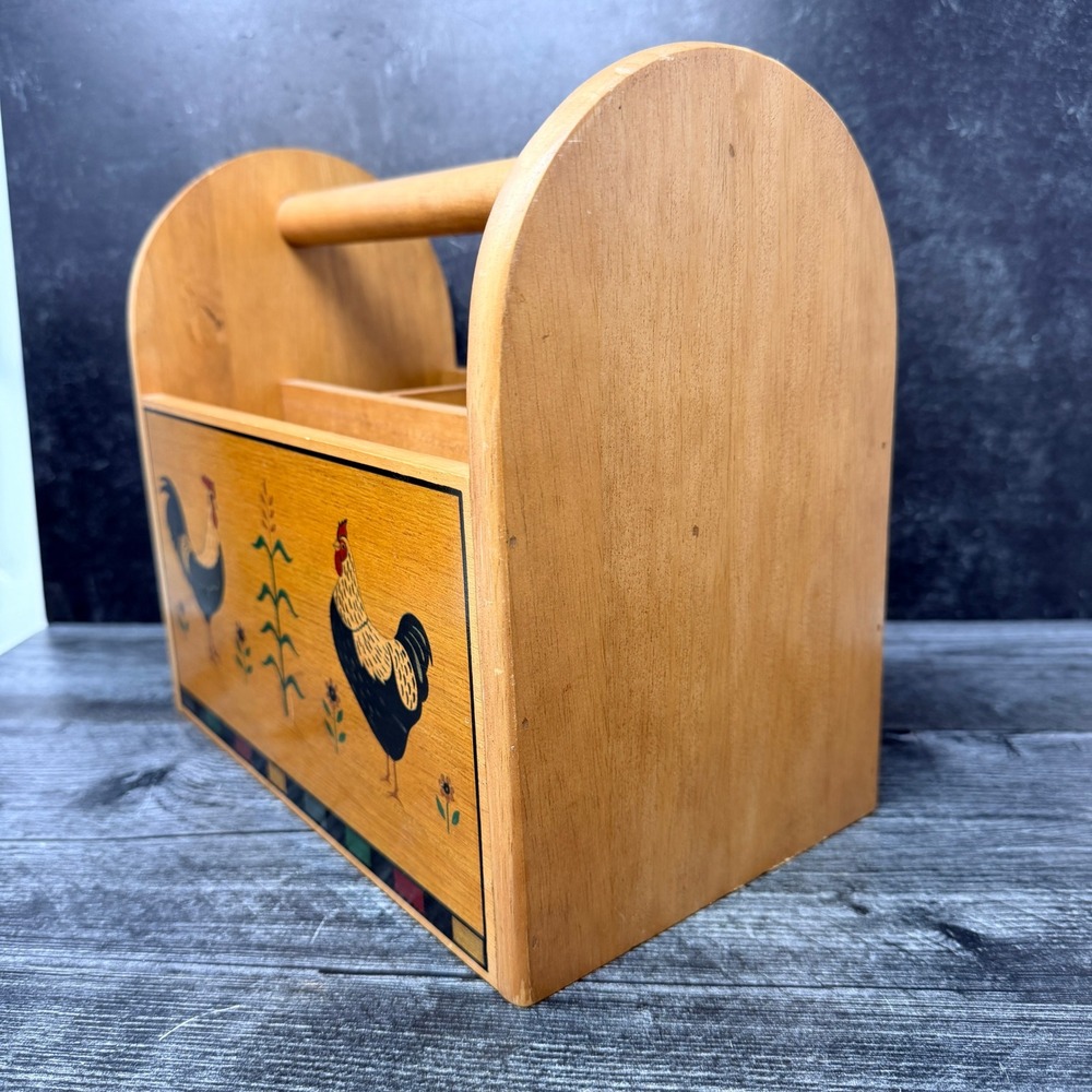 M. Kamenstein Wooden Caddy Rooster Folk Art Wood Brown 1990s Kitchen Organizer - Picture 5 of 8